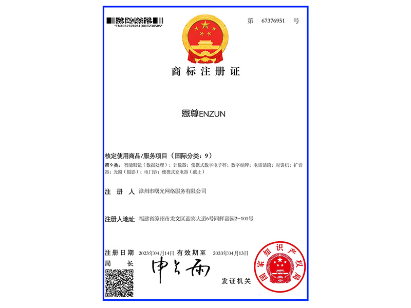 恩尊-67376951-9类商标证书